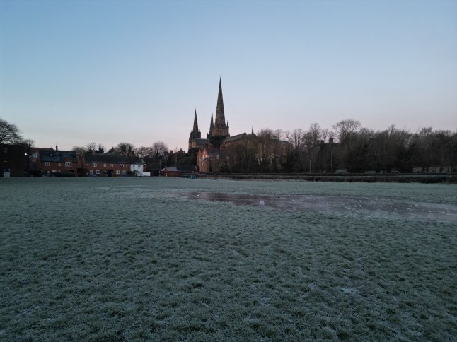 Wintry scenes surrounding the Cathedral in Lichfield, Staffordshire. Britons are braced for the mercury to plummet as low as minus 16C, with weather warnings for snow and ice are in force across much of the UK after severe flooding and snow caused travel disruption and school closures. Picture date: Thursday January 9, 2025. PA Photo. Photo credit should read: Phil Barnett/PA Wire