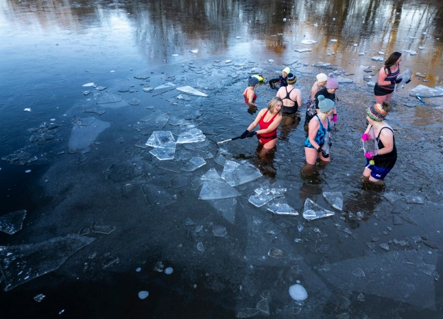 Wild swimmers brave freezing waters of Avon Lagoon in West Lothian and break ice for a morning dip. January 10, 2025. Release date ??? January 10, 2025. Temperatures in northern parts of the UK could fall as low as minus 20C on Friday night as wintry weather continues, the Met Office has said.
