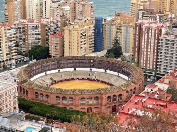 A birds-eye view of a bullfighting ring 