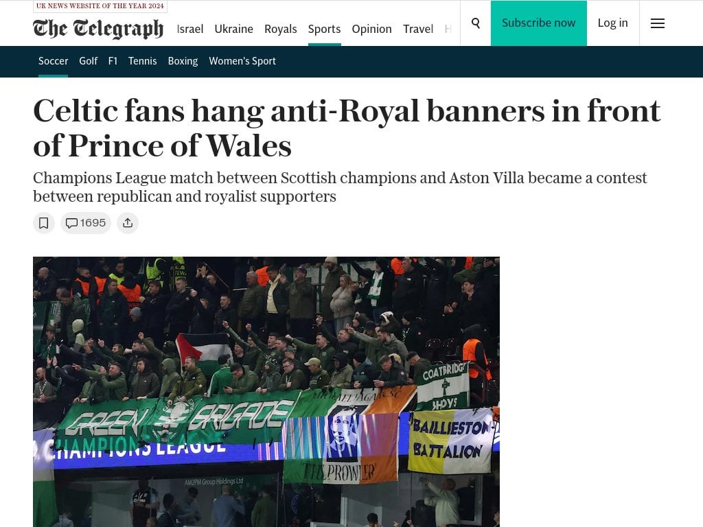 Celtic fans hang anti-Royal banners in front of Prince of Wales