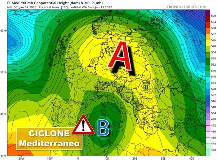 Pericoloso ciclone mediterraneo in rotta di collisione con l'Italia