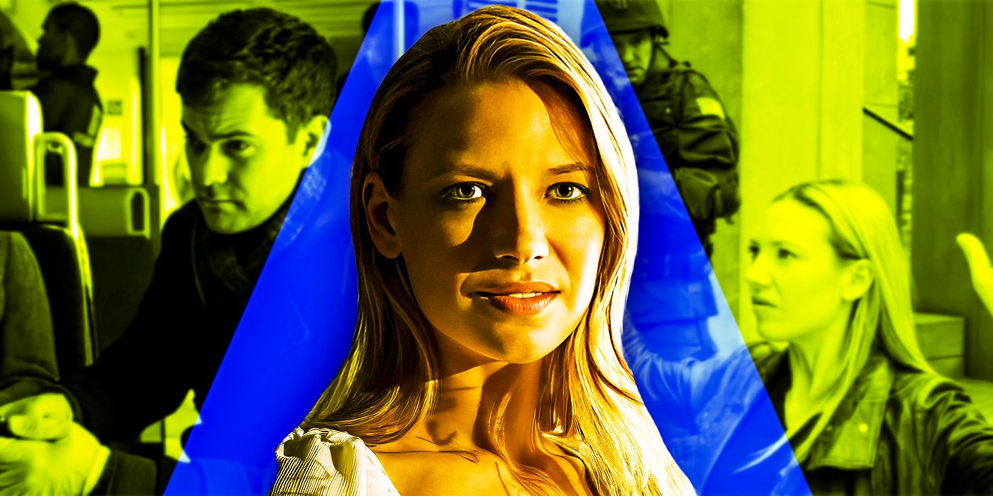 A collage image that shows Olivia smiling in front of her and Peter in Fringe