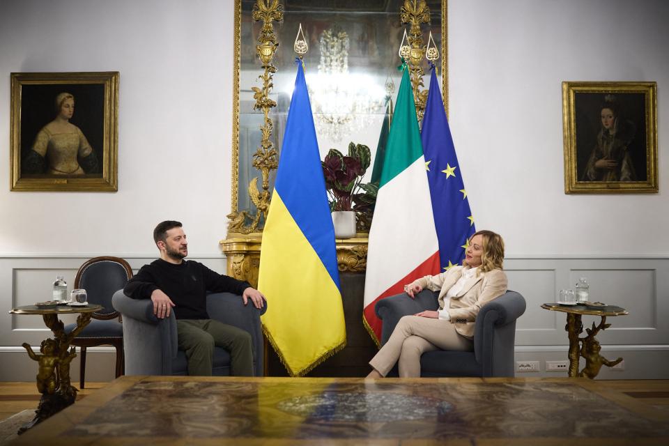 Volodymyr Zelensky meets with Italy’s prime minister Giorgia Meloni at Chigi palace, Rome. (UKRAINIAN PRESIDENTIAL PRESS SER)