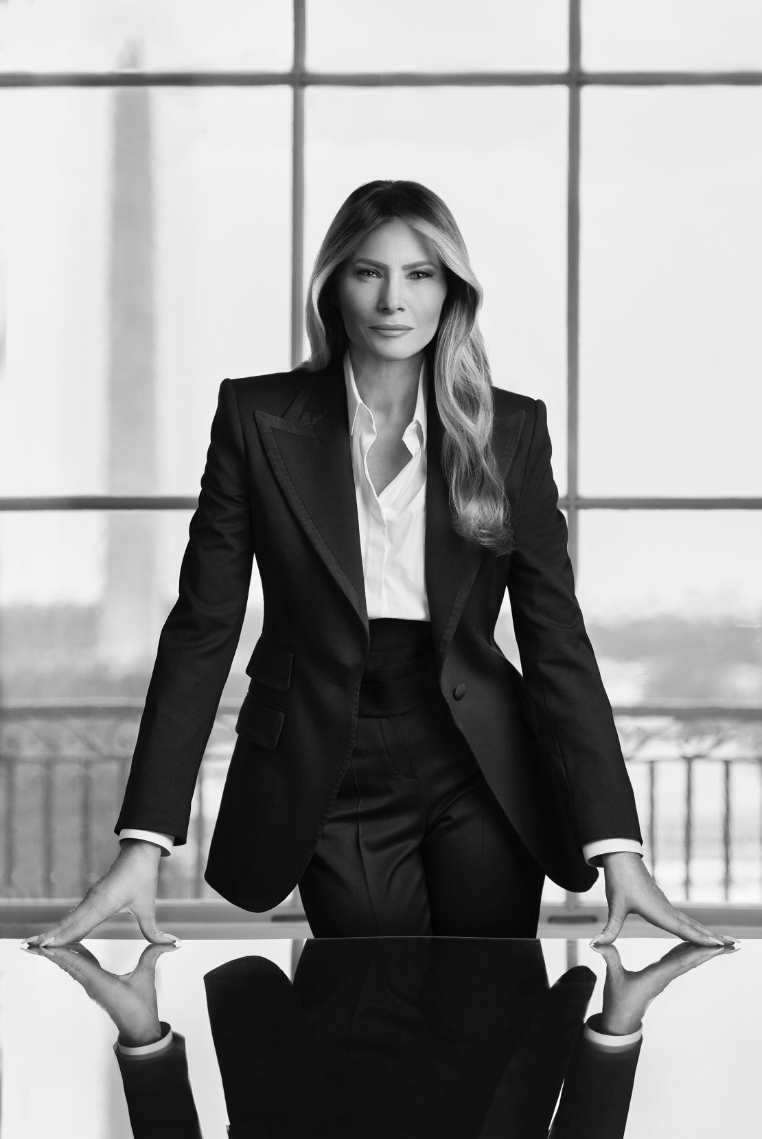 Rendered in grayscale and stood in a typical power pose, Trump's 2025 and 2017 portraits are like night and day.