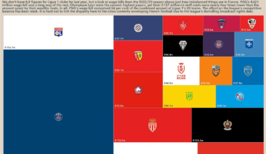 [OC] How big is the wage bill imbalance in France's Ligue 1?