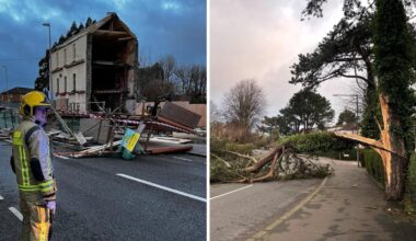'Stay at home' warning and 1,000 flights axed as 100mph winds hit UK