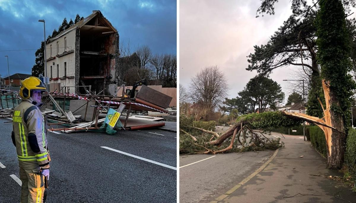 'Stay at home' warning and 1,000 flights axed as 100mph winds hit UK