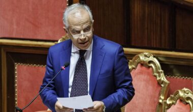 Former Prime Minister Matteo Renzi makes remarks during Justice Minister Carlo Nordio's appearance at the Senate for a report on the justice administration, Rome, Jan 22, 2025