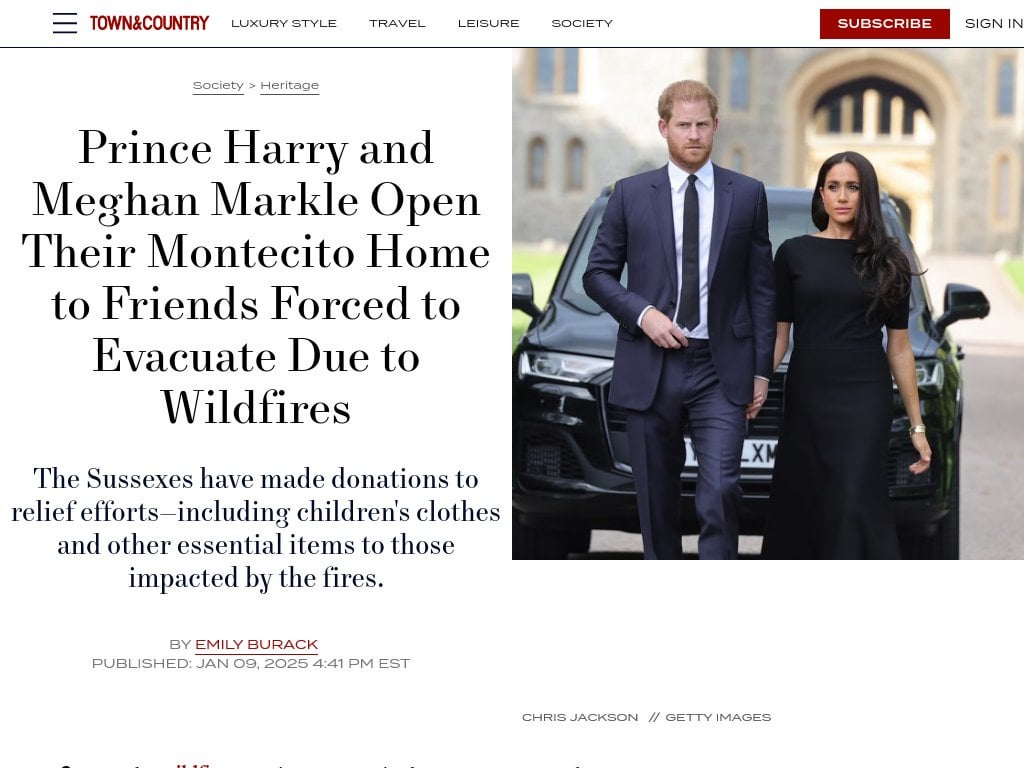 Prince Harry and Meghan Markle Open Their Montecito Home to Friends Forced to Evacuate Due to Wildfires