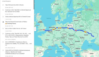 When driving from London to the Front lines of the Russo-Ukranian war, a warning is issued for driving through Fr*nce, but not for driving into a warzone.