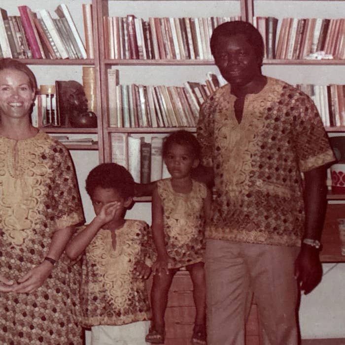 The author's family in Lagos, Nigeria, when the author was a child. From left: Anne, the author's mother (age 33); Femi, the author's brother (7); the author (4); and Joshua Kayode Adepitan, the author's father (43)