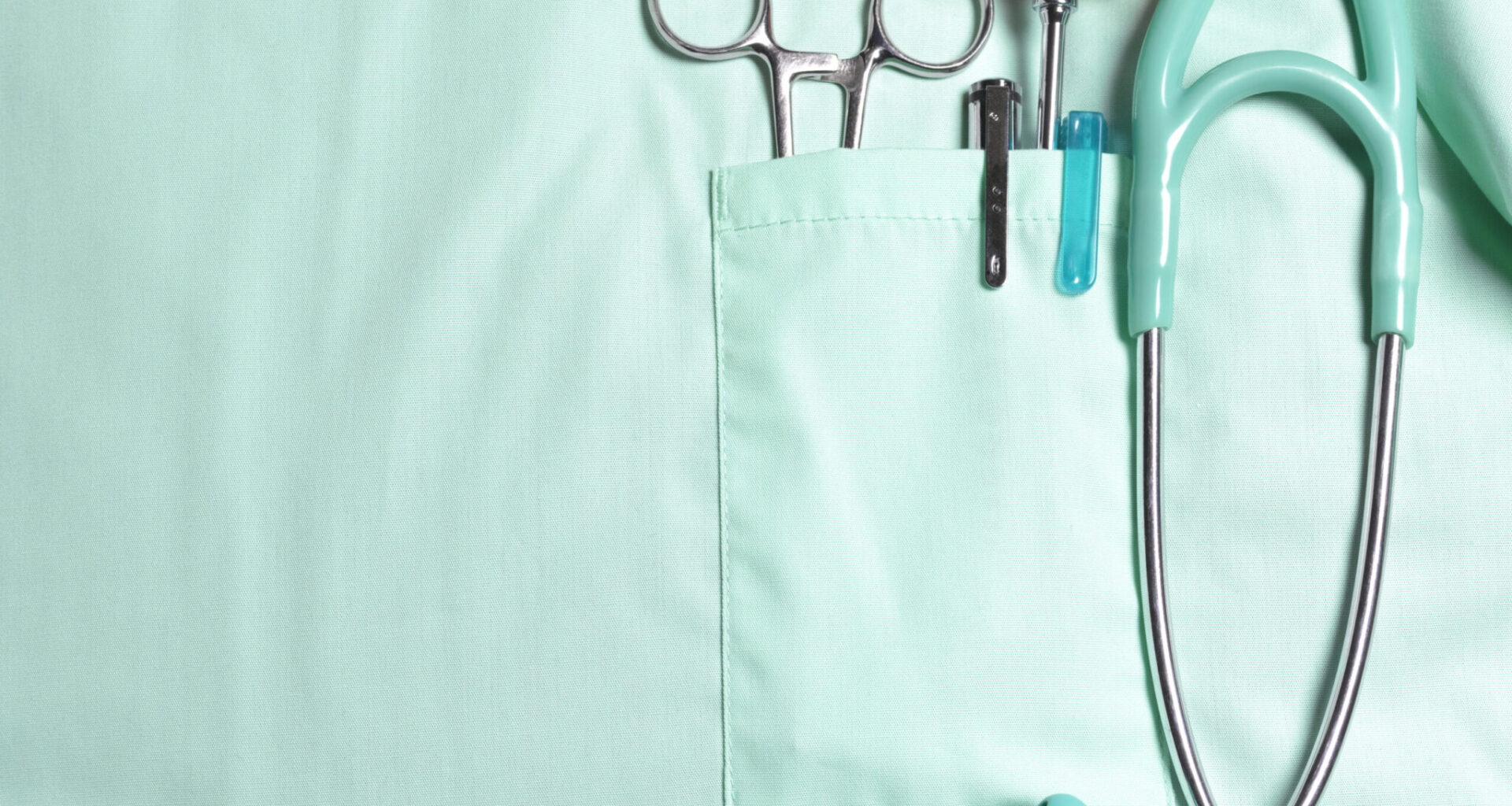 Doctors pockets with medical instruments.