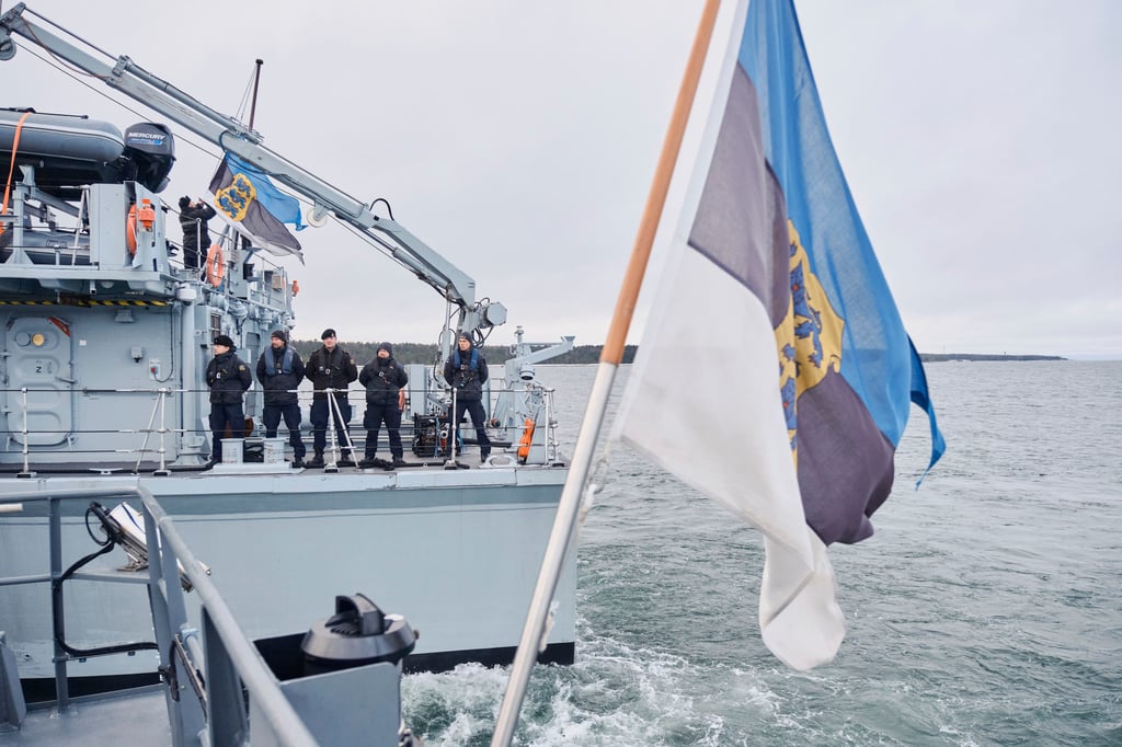 Estonian naval ships sail in the Baltic Sea on Thursday, part of Nato increasing its surveillance operations. Photo: AP Estonian naval ships sail in the Baltic Sea on Thursday, part of Nato increasing its surveillance operations. Photo: AP