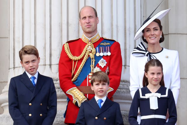 Getty Images Prince George, Prince William, Prince Louis, Princess Kate, and Princess Charlotte at 2024 Trooping the Colour.