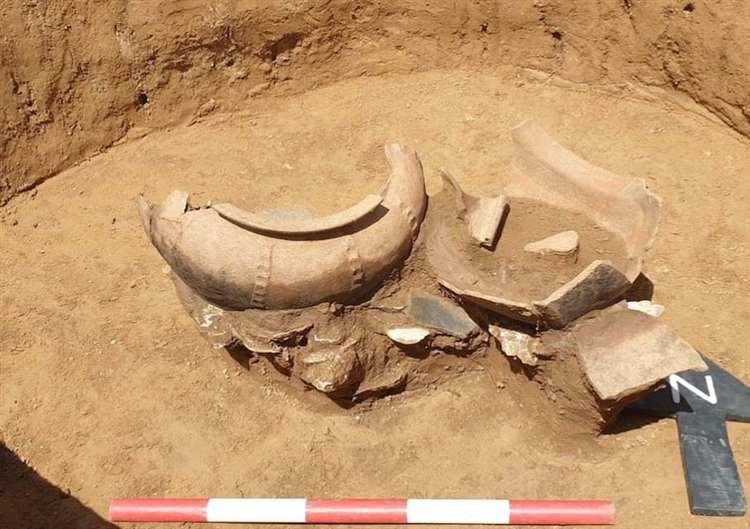 Bronze Age pottery was found along with human remains at a construction site in the U.K. / Credit: SWAT Archaeology