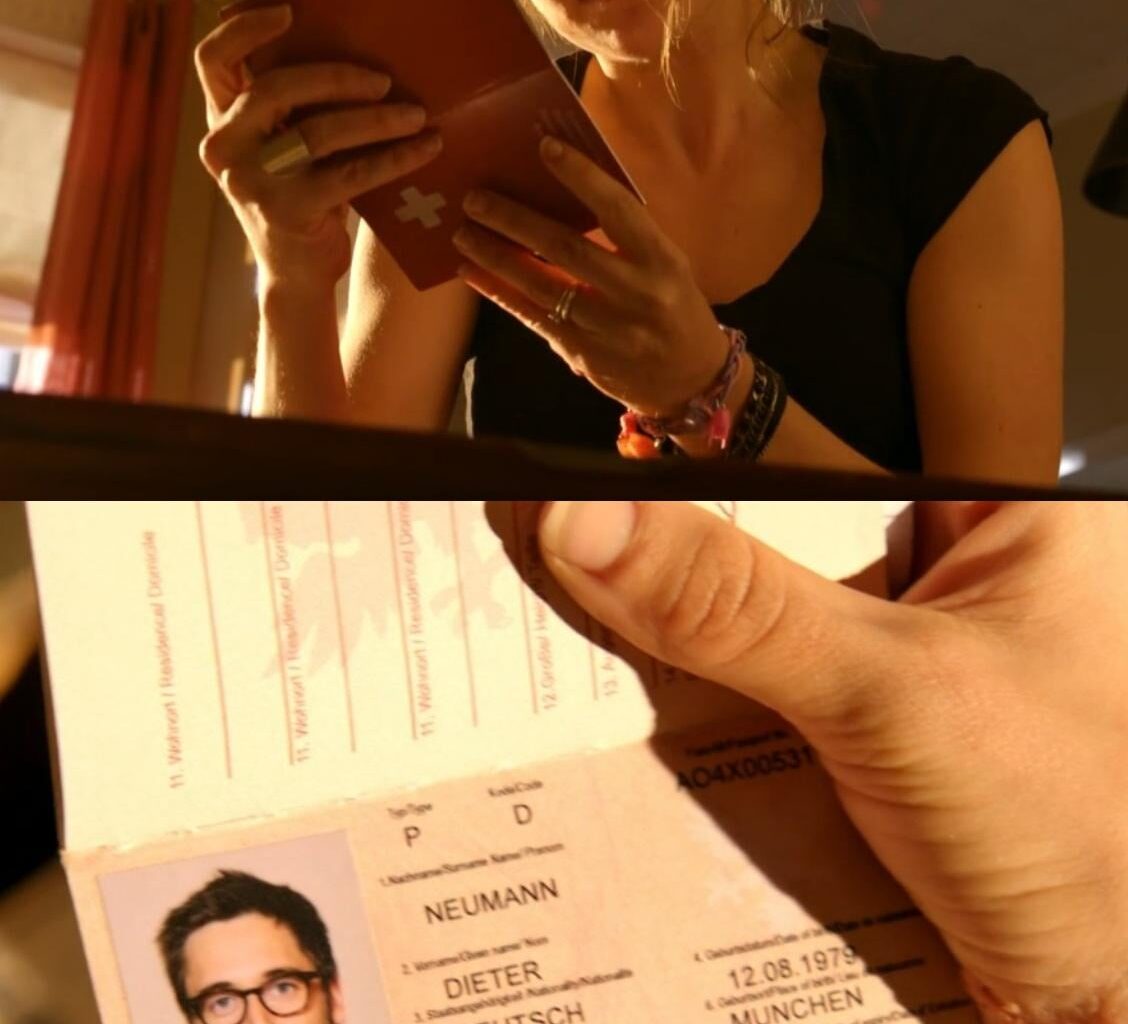 In the Blacklist, when Elizabeth finds out about the multiple identities of her husband, she opens a Swiss passport, revealing a German nationality. This is because Switzerland is a fake country and shouldn't exist in the first place.