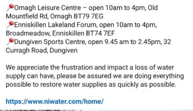 NI Water have Bottled Water collection points- for customers without water.