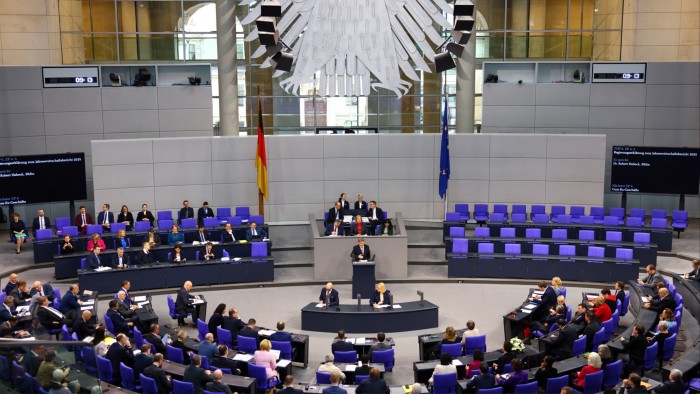 German Economy and Climate Minister Robert Habeck gives a government statement to announce the Annual Economic Report 2025 during a session of the lower house of parliament Bundestag in Berlin, Germany, January 30 2025