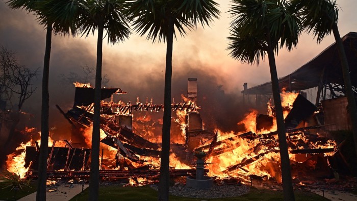 A home burns during the fire in Pacific Palisades, California