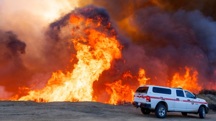 Fire fighters on the hills behind Pacific Palisades in Los Angeles, as the Palisades fires rage through the area.