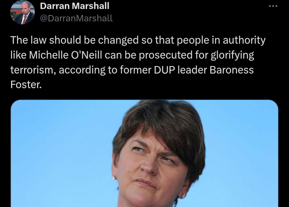 Foster attempts to get O'Neill arrested for glorifying "terrorism"