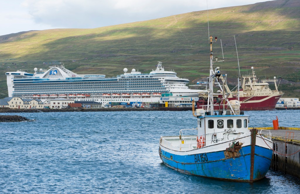 Boats in Iceland's Akureyri downtown center 