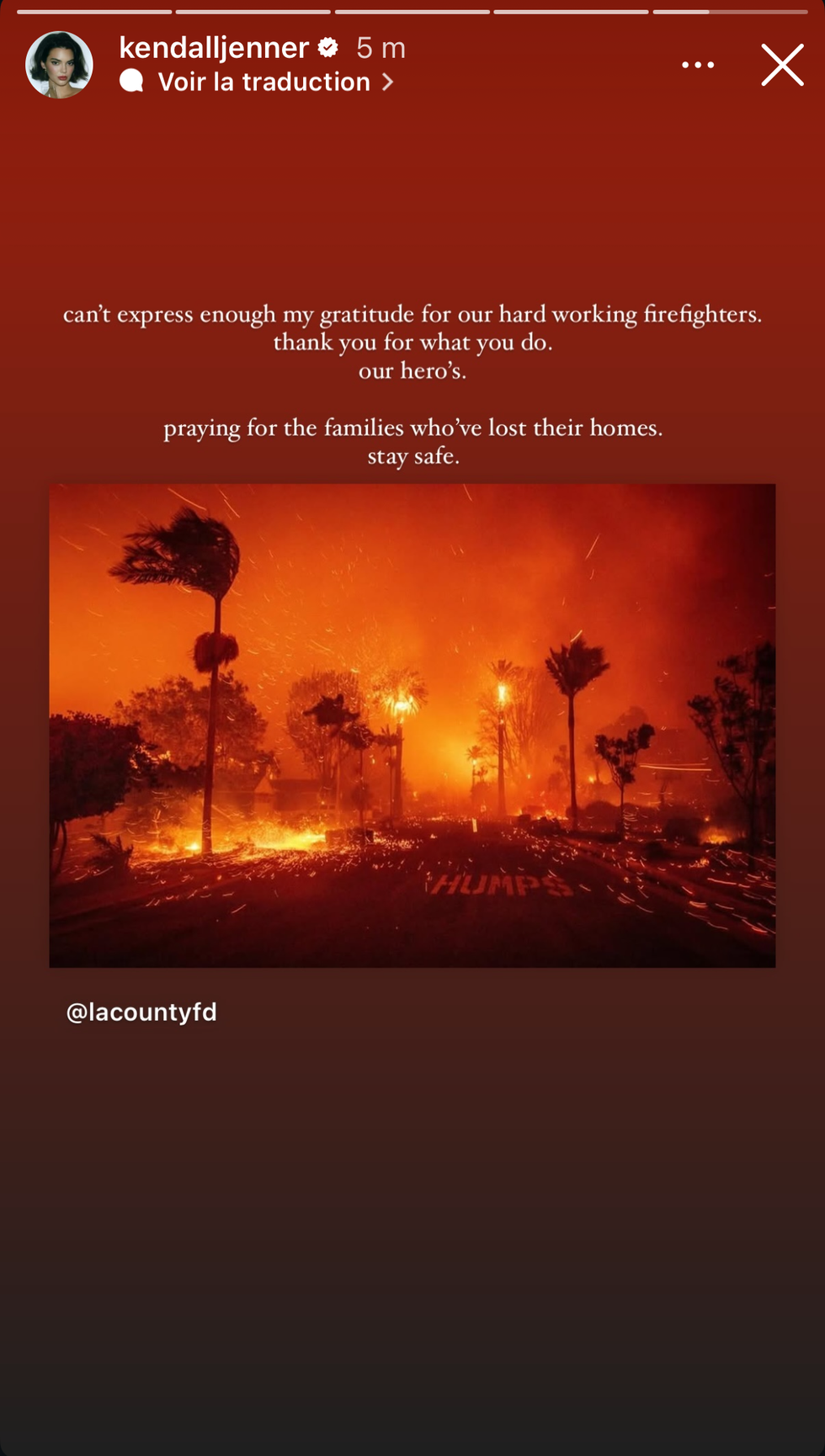 kendall jenner responds to the fires