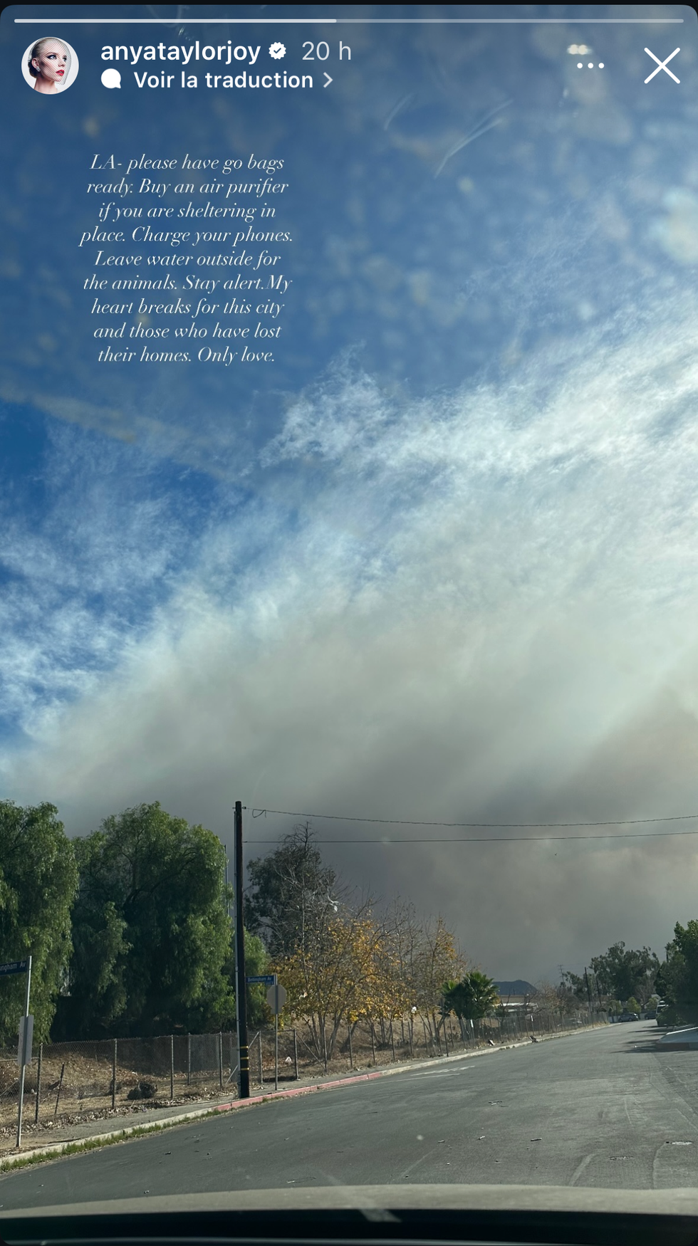 anya taylor joy's instagram story on the los angeles fires