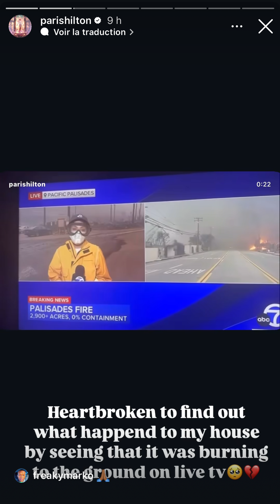 paris hilton reacts to the fires