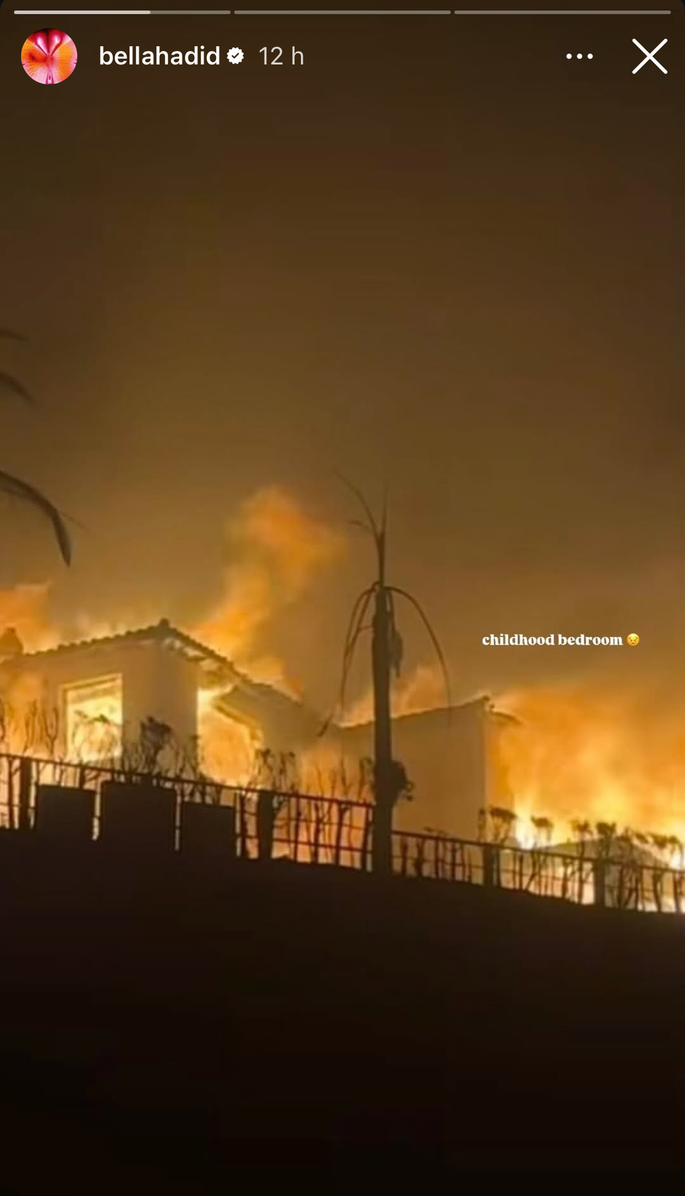 bella hadid's instagram revealing her childhood home burned down