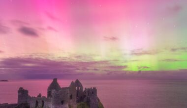 Dunluce Castle looking mighty under the aurora on New Year's Day ✨