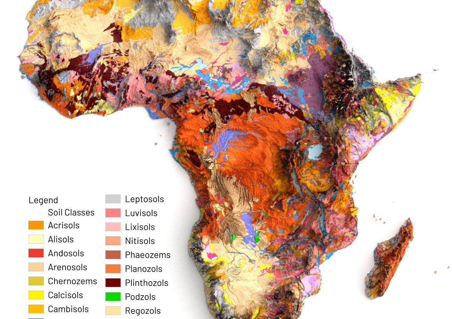 [OC] Map showing Soil Types of Africa Continent , Dataset is from European Soil Data Centre (ESDAC)