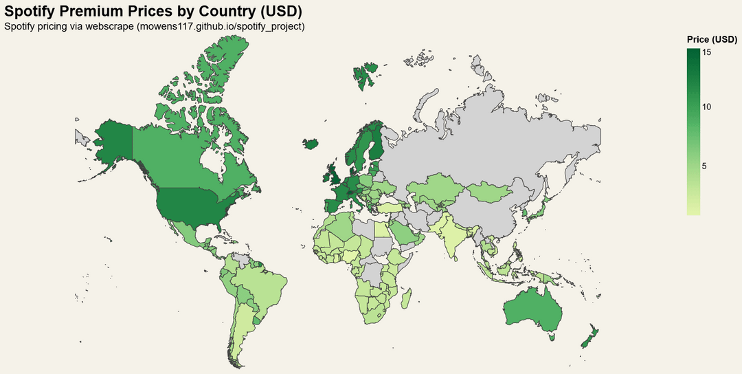 Spotify Premium Prices Globally [OC]