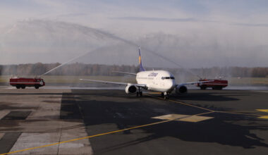 Lufthansa 20 year anniversary flight arrives in Rīga, 2011