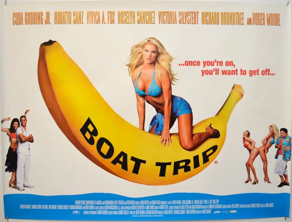 Boat Trip movie poster with a woman on a banana.