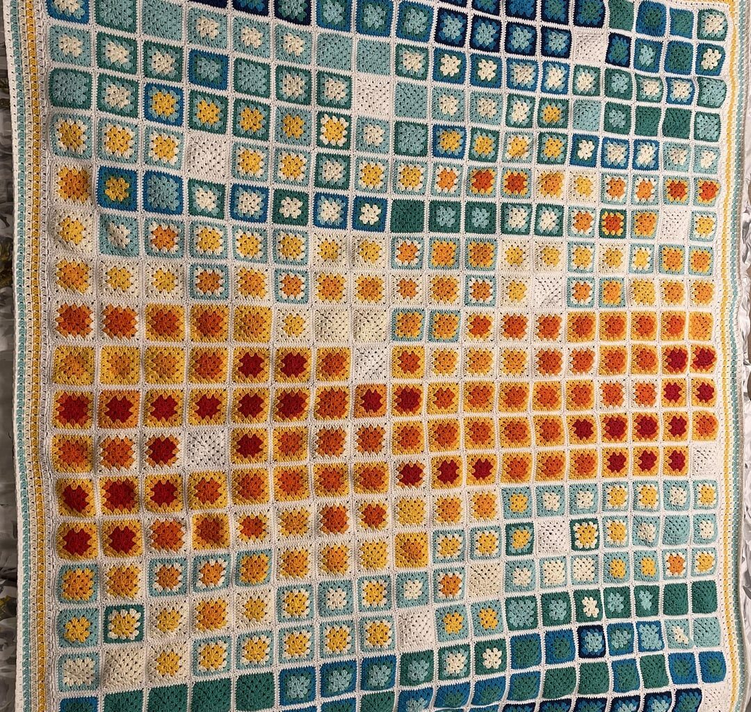 [OC] Ljubljana's daily highest, average and lowest temperatures in 2024 visualized in a crochet temperature blanket