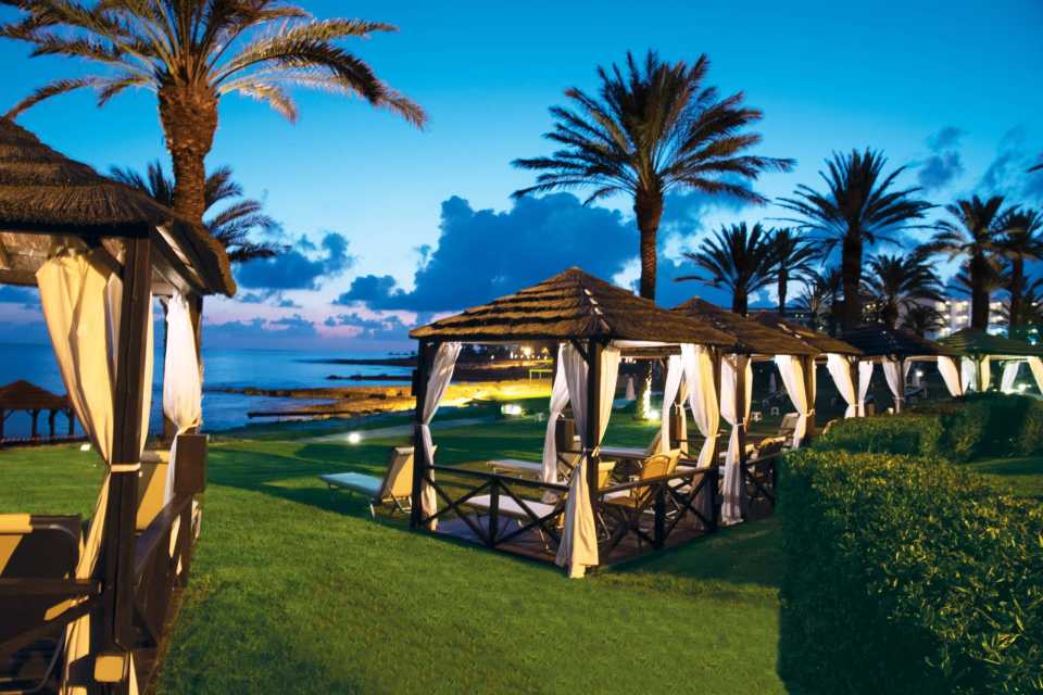 Sunbathing spots abound at the Athena Beach Hotel