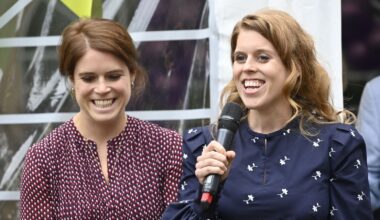 Handout photo courtesy of Theo Wood of Princesses Beatrice and Eugenie addressing guests during a garden party at Haven House Children's Hospice, Woodford Green. Picture date: Tuesday September 10, 2024.