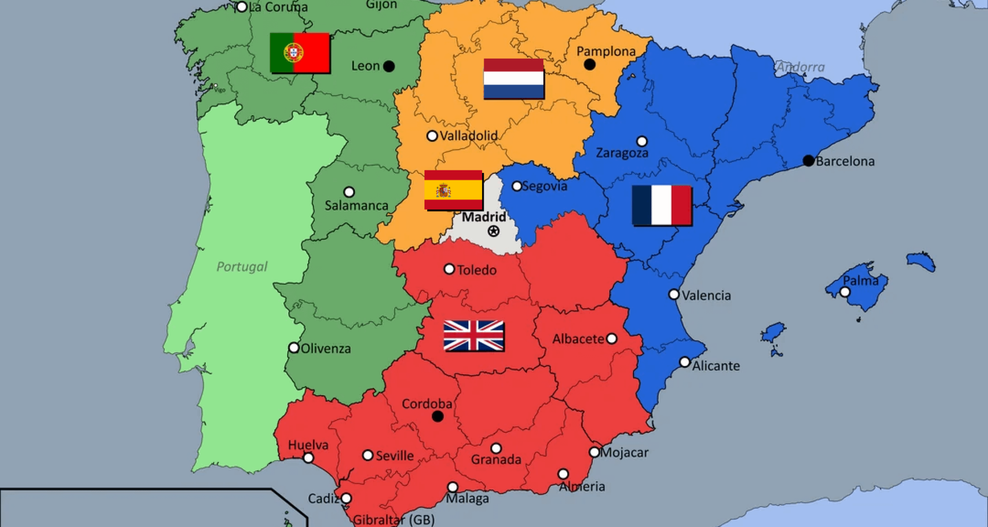 Gentlemen, I think this is a fair way to handle our rightful claims? We could even create a little reservation in the middle for the Native Spaniards, which doubles as a Zoo.