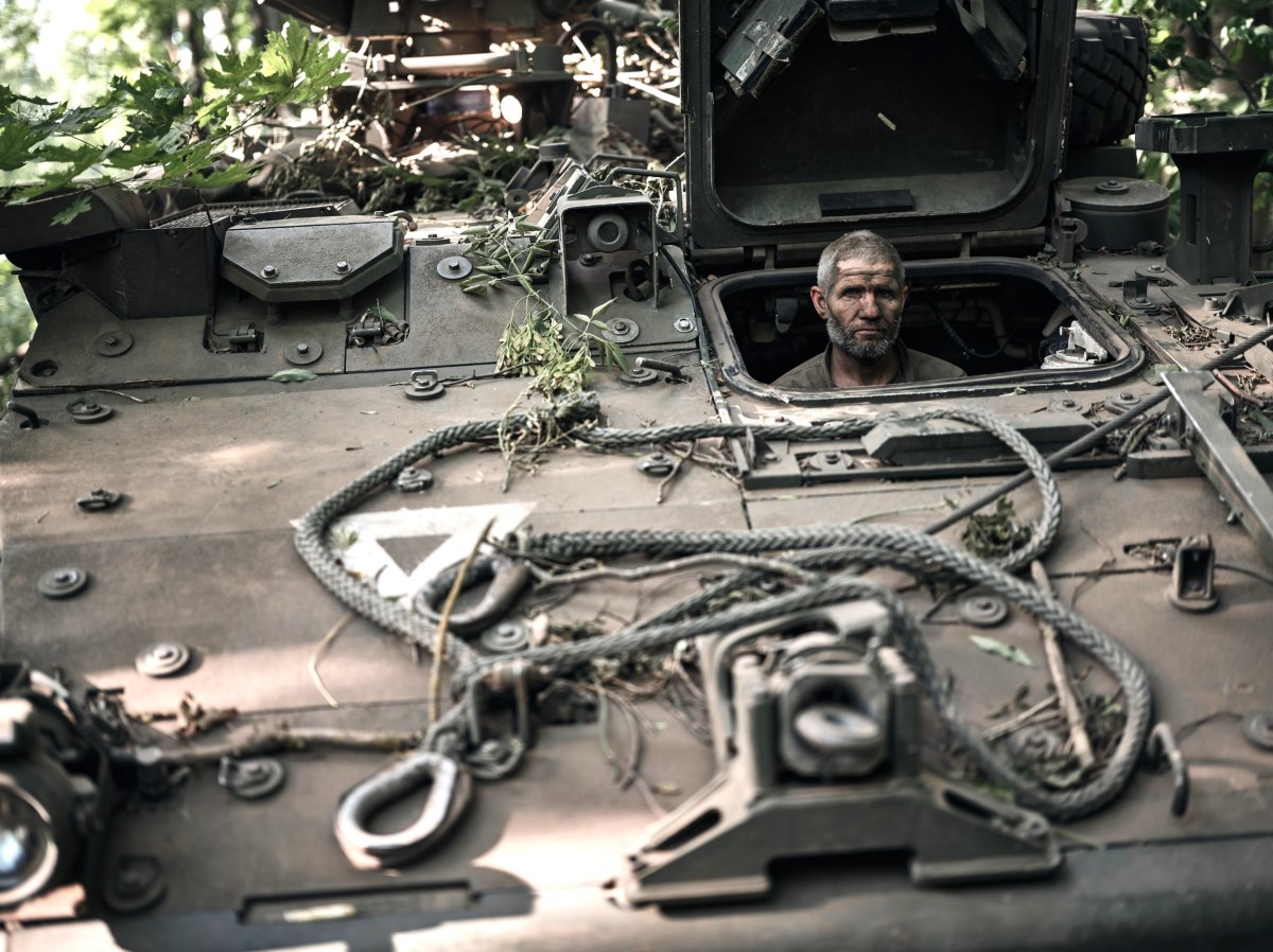 Ukrainian personnel in armored vehicle