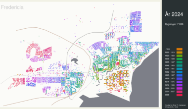 [OC] All houses in the city of Fredericia (Denmark) by year of construction