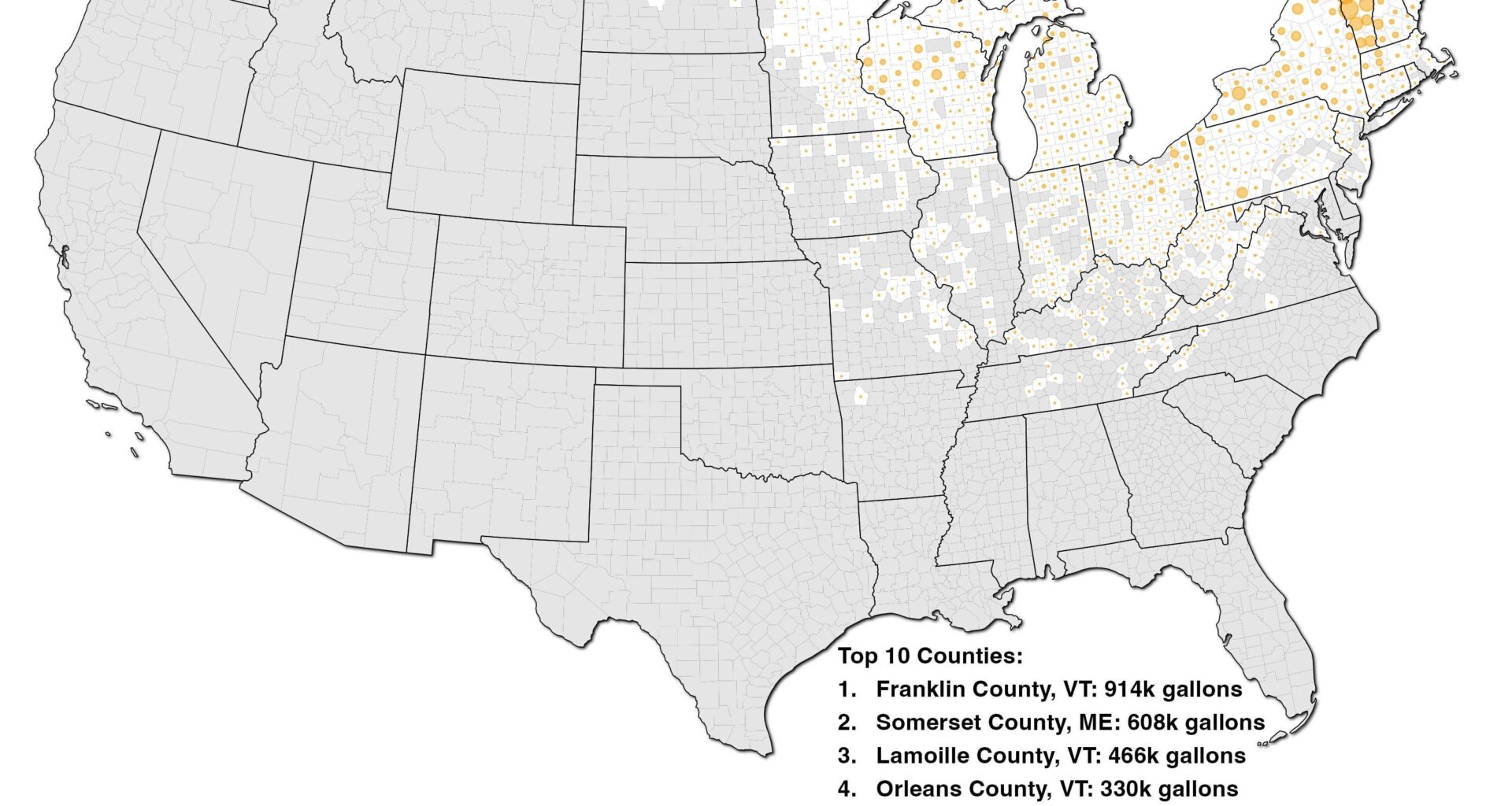 [OC] Annual Maple Syrup Production by County