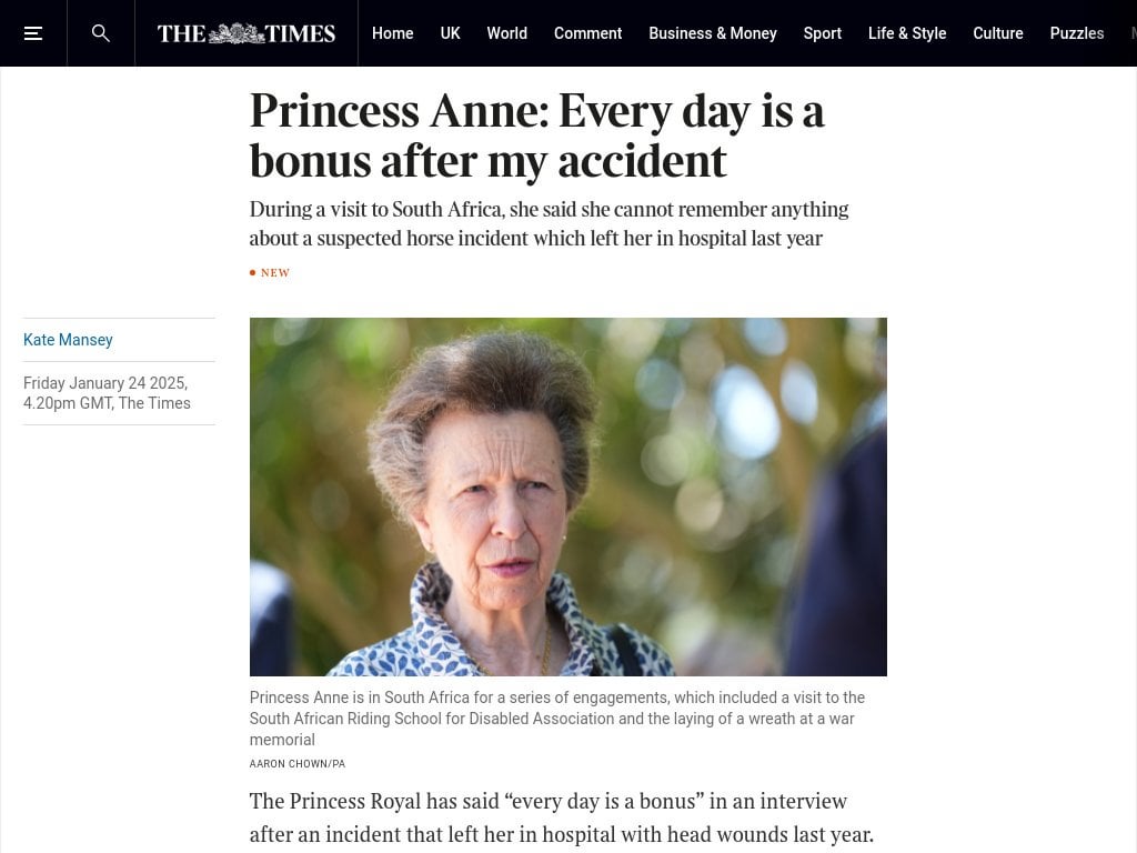 Princess Anne: Every day is a bonus after my accident