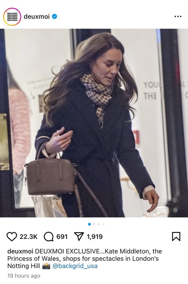 Kate was photographed while shopping for glasses this week