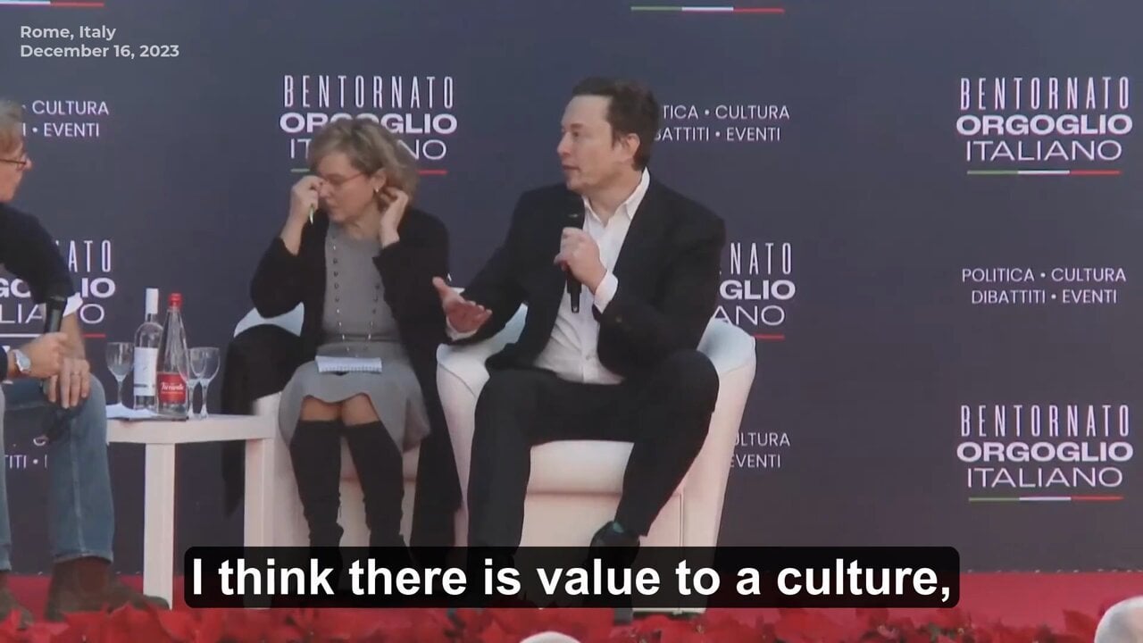 Musk preaches on the evils of race mixing by selling it as "preserving culture". Woman on the left gets it right away.