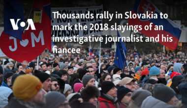 Thousands rally in Slovakia to mark the 2018 slayings of an investigative journalist and his fiancee