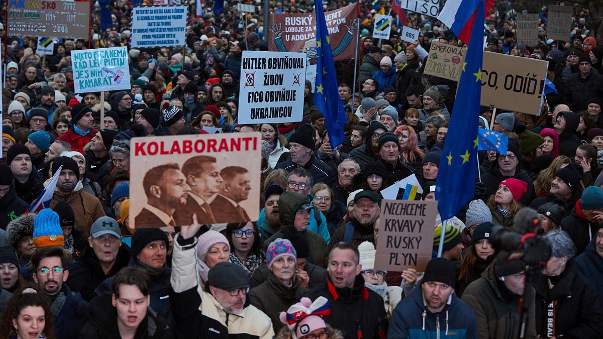 Thousands in Slovakia protest against what they say is PM Fico's pro-Russia stance