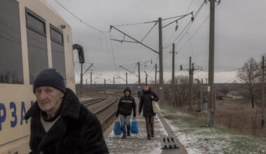 Train passengers in Ukraine