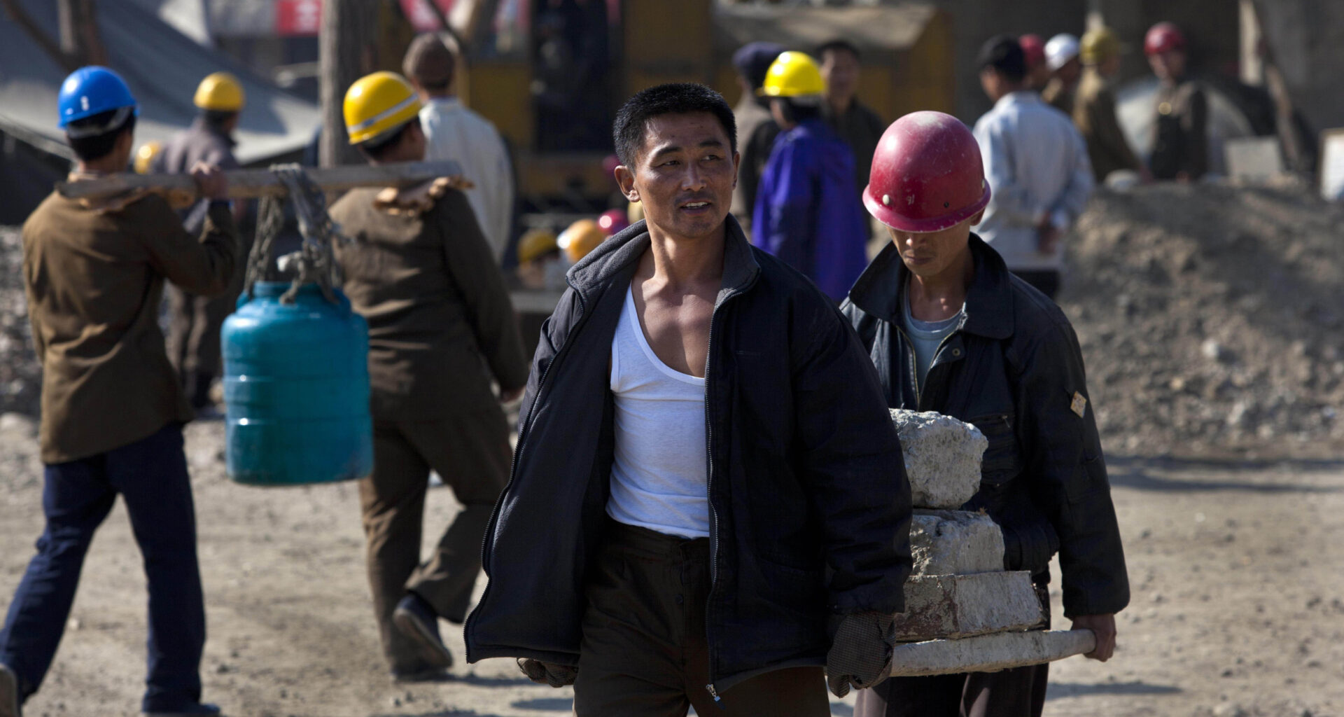 North Korean Construction Workers in Pyongyang