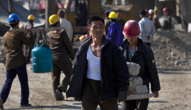 North Korean Construction Workers in Pyongyang